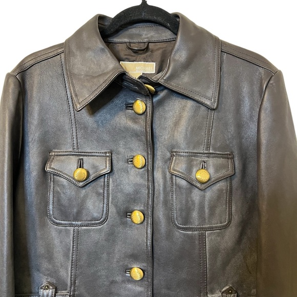 NWT Michael Michael Kors brown button up lined leather jacket size XL. - Picture 4 of 10